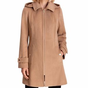 Dark Camel Michael Kors Hooded Notched-Collar Coat, Women’s PXL Created by Macys